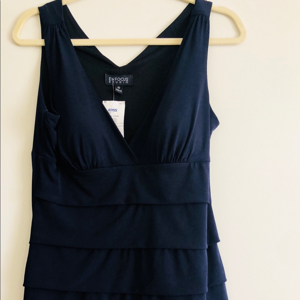 Enfocus Studio Navy Dress with slight ruffle.